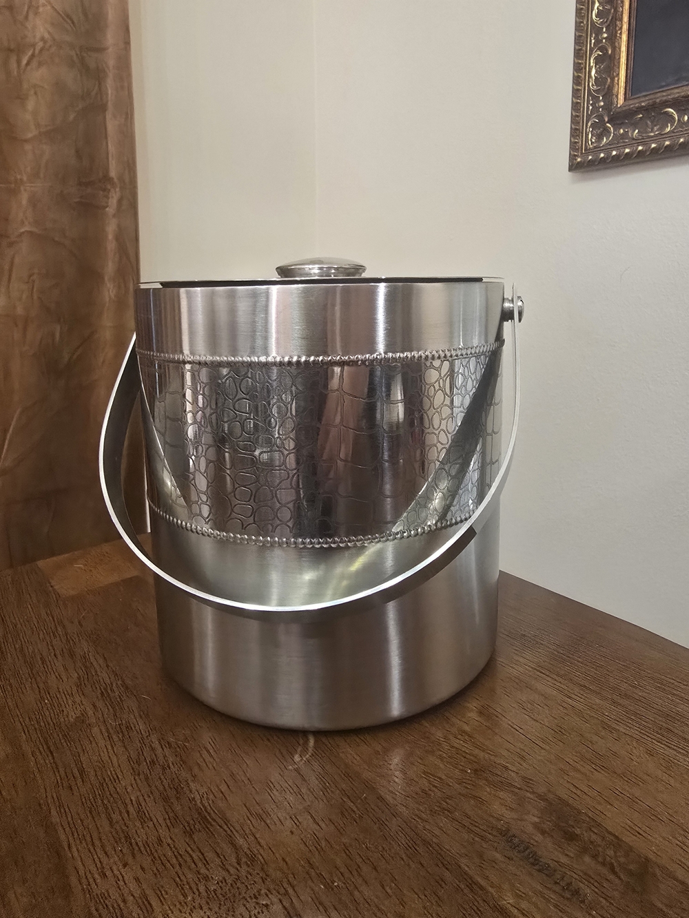 Domain Insulated Ice Bucket Crocodile Texture & Chrome Hollywood Regency Style